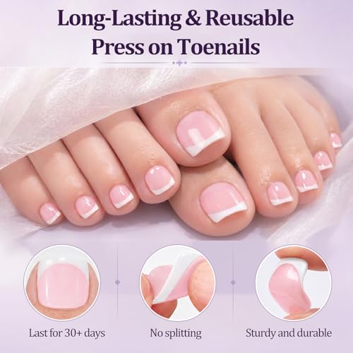 Laza 168pc Press On Toenails - 7 Colors, 12 Sizes, Cat Eye & French