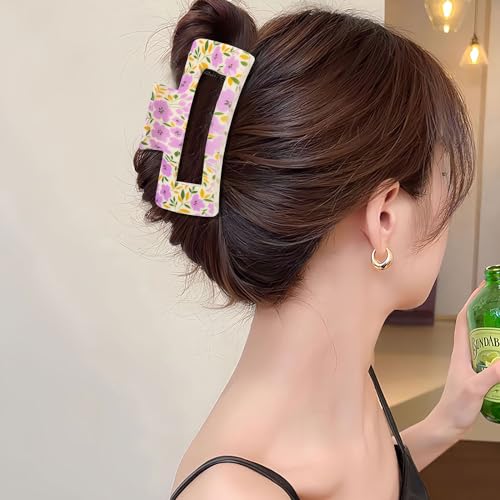 Vsdski Flower Hair Clip French Purple Floral Hair Claw Clips Elegant Spring Summer Hair Accessories for Women Non Slip Acrylic Hairpin for Thick Thin Hair Beach Party Wedding Styling Decor