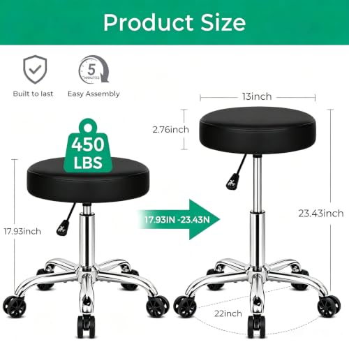 Heavy Duty Rolling Stool with 450 lb Capacity - Height Adjustable