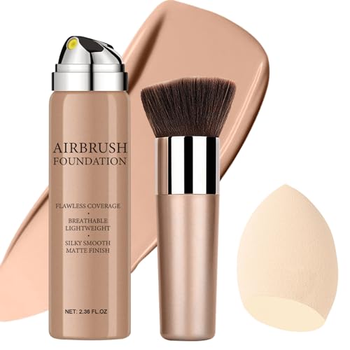 Airbrush Foundation Makeup Spray, Long Lasting Waterproof Full Coverage Foundation for Brighten, Concealer and Hydrating, Natural Matte Finish, Brush and Makeup Sponge Include, 2.36oz (#1 Natural)