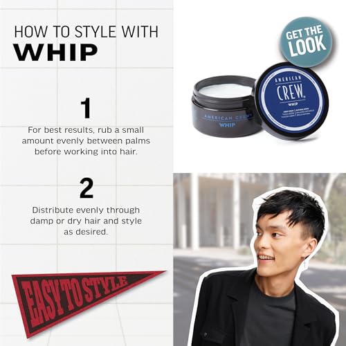American Crew Men's Whip Styling Cream, Like Hair Gel with Light Hold & Natural Shine, 3 oz