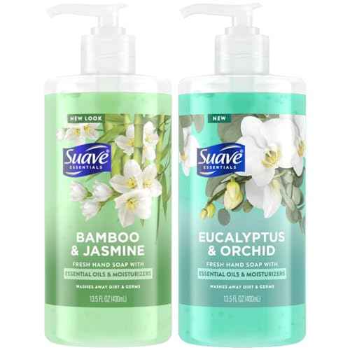 Suave Hand Soap, Bamboo & Jasmine + Eucalyptus & Orchid Variety 2-Pack ??Fresh Hand Wash with Essential Oils & Moisturizers, 13.5 Oz Ea