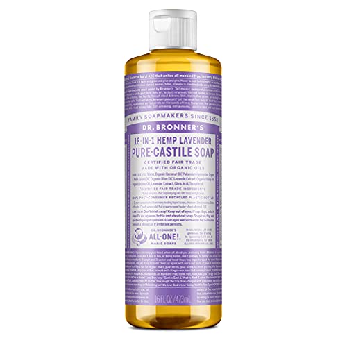 Dr. Bronner's - Pure-Castile Liquid Soap (Lavender, 16 ounce) - Made with Organic Oils, 18-in-1 Uses: Face, Body, Hair, Laundry, Pets & Dishes, Concentrated, Vegan, Non-GMO