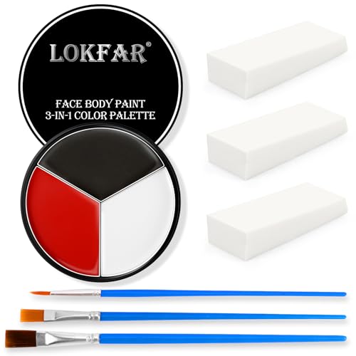 Black White Red Face Paint Kit with Brushes & Sponges