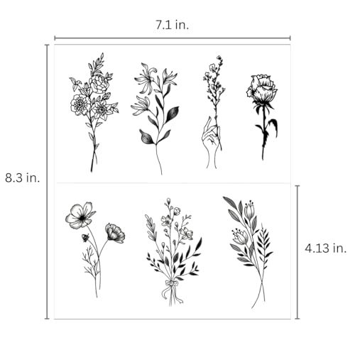 Black Floral Temporary Tattoos - Waterproof Realistic Flower Design