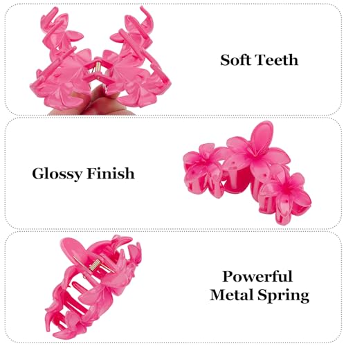 Amariver Flower Hair Claw Clips - 4PCS Glossy Hawaiian Clips for Thick and Thin Hair, Non-Slip Strong Hold Hair Accessories for Women and Girls