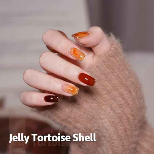 GAOY Jelly Tortoise Brown Gel Nail Polish Set, 6 Transparent Colors Dark Red Orange Pumpkin Soak Off UV Light Cure Gel Polish Kit for Salon and Nail Art DIY at Home