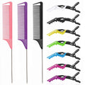 Rat Tail Comb & Hair Clips Set - 3 Teasing Combs + 7 Alligator Clips