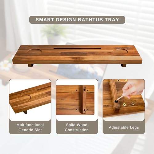 Teak Wood Bathtub Tray 29" - Adjustable Bath Caddy
