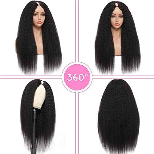 V Part Wig Human Hair Wigs for Black Women Kinky Straight V Part Wig 12A Virgin Hair Half Wigs for Women No Lace Upgrade U Part Human Hair Wigs Full Head Clip in Half Wig V Shape Wigs (14inch)