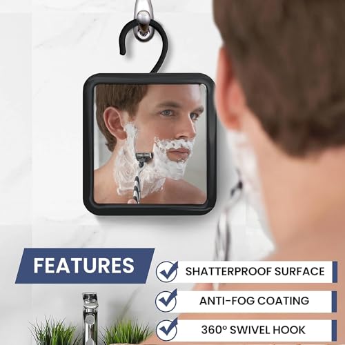 Mirrorvana Hanging Fogless Shower Mirror with 360° Swivel Hook
