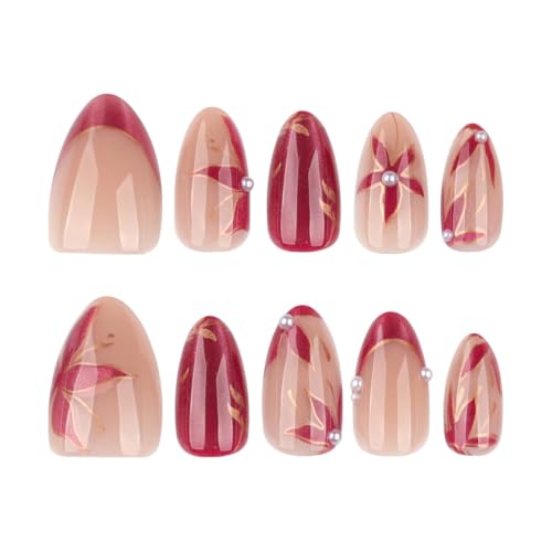 Rose Gold Cat Eye Press On Nails with 3D Floral Design - 24PCS