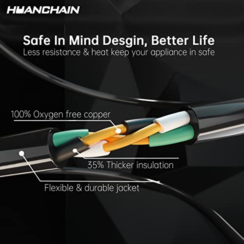 HUANCHAIN Indoor Outdoor Black Extension Cord 15 ft Waterproof, 16/3 Gauge Flexible Cold-Resistant Appliance Extension Cord Outside, 13A 1625W 16AWG SJTW, 3 Prong Heavy Duty Electric Cord, ETL