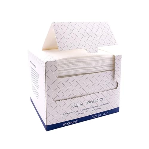 Bamboo Box with Makeup Remover Wipes, 50 PCS XL Disposable Face Towels, Wash Cloths for Your Face and Body, Double-drawer Bamboo Container for Face Towelettes (50 Face Cloths)