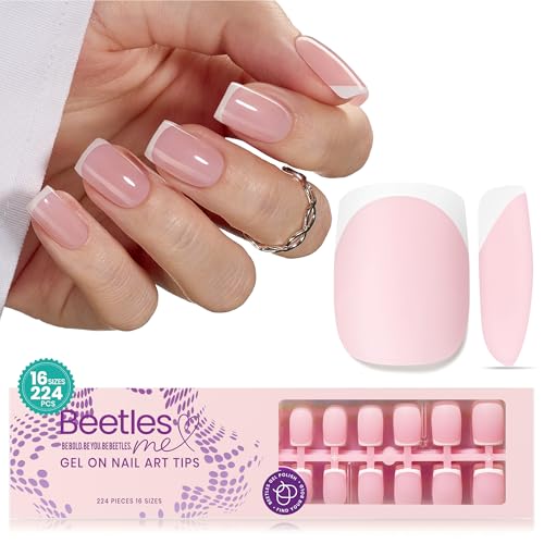 Beetles Short French Tip Press-On Nails 224 Pieces for Manicure