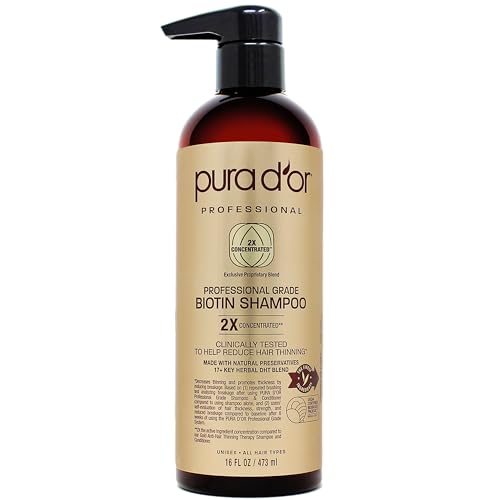 PURA D'OR Professional Grade Biotin Shampoo For Thinning Hair, Clinically Proven Anti-Thinning Hair Care, 2X Concentrated DHT Blocker Hair Thickening Products For Women & Men, 16oz