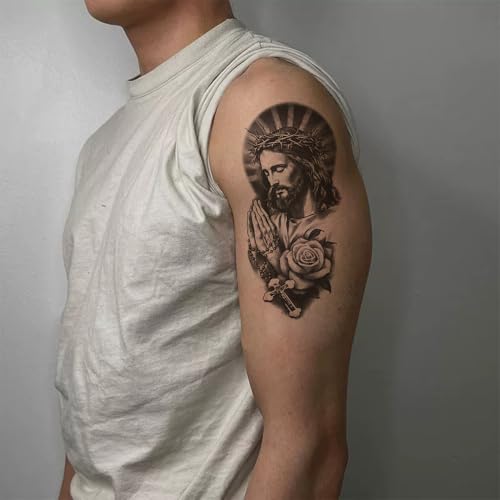 8 Sheets Waterproof Temporary Tattoo Stickers - Religious & Floral Designs