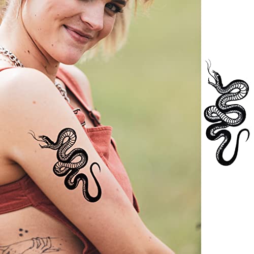 10 Sheets Realistic Snake Temporary Tattoo stickers for Women Men, Fake Snake Tattoo Stickers for Adults Girl¡¯s Arm Body, Black Serpent Peony Floral Kids.