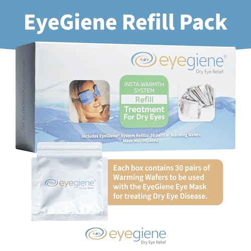 EyeGiene Insta-Warming Wafers Refill for Eye Mask - Portable Self Heating Masks for Dry Eyes -Multi-Use Heat Treatment for Dryness, Fatigue, Styes, Blepharitis - Steam Eye Mask for Dry Eyes (30 Pairs)