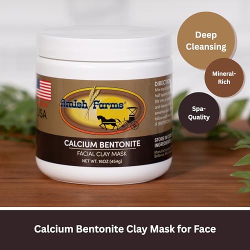Amish Farms Bentonite Clay Mask for Face ? Facial Clay Mud Mask with All Natural Calcium Bentonite for Deep Cleansing | Face & Body | 16 oz | Made in USA