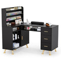 OmySalon L-Shaped Nail Technician Desk with Dust Collector & Storage, 52" Corner Manicure Table