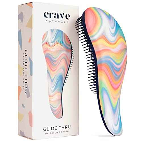 Crave Naturals Glide Thru Hair Brush - Detangler Brush for Curly, Straight, Wet or Dry Hair - Gentle Detangling Brushes for Adults, Kids, Toddlers - Hair Accessories for Women - 7.5x3 Soft Hazy Swirl