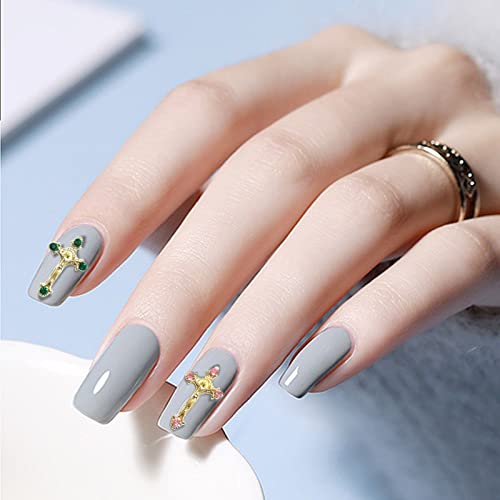 3D Cross Nail Charms for Acrylic Nails, 30pcs Cross Nail Decorations for Nail Art, Gems Diamond Nail Decor, Gold Nail Charm Metal Alloy Crystal Rhinestones Nail Studs for Women DIY Jewelry Crafts