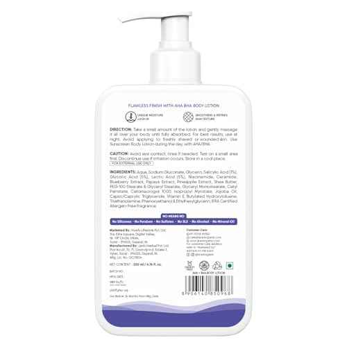 Aravi Organic 10% AHA + 1% BHA Exfoliating Body Lotion - Glycolic & Lactic Acid Body Lotion with Niacinamide - Smooths Rough & Bumpy Skin with Anti-Aging - 6.76 Fl Oz / 200ml