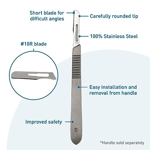 BodyMed Dermaplaning Blades #10R in Stainless Steel, 100 PCS - Disposable, Individually wrapped, Sterile Scalpel Blades for Estheticians, Facial Exfoliation, Hair Removal, Skin Care, Surgical &