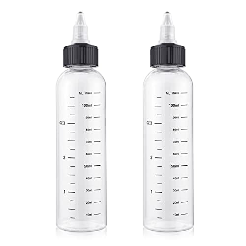 BESARME 2 Pack Applicator Bottle for Hair 4 Ounce Hair Oil Applicator Plastic Squeeze Bottle Root Hair Dye Bottle Twist-On Top Tip with Clear Graduated Scale