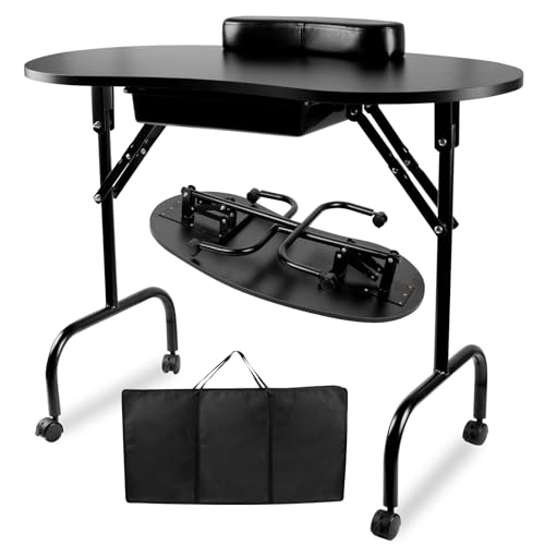 37" Portable Manicure Table with Lockable Wheels & Storage
