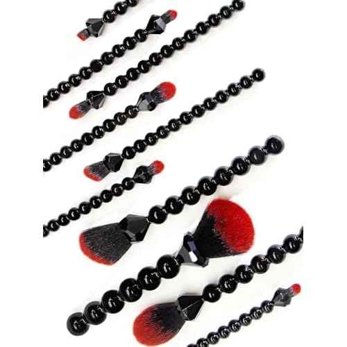 COSHINE Unique Diamond and Pearl Design Makeup Brush Set, 10pcs Cute and Full Complete Powder, Concealer, Blush, Eye Shadow Cosmetic Brushes Kit (BLACK)