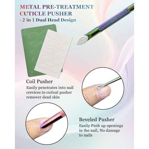 Dual Ended Cuticle Remover, Pre-treatment Cuticle Pusher with Loop Cuticle Pusher Removing, Stainless Steel Cuticle Nail Tool with 100#/240# Grit Nail Files and 1p Storage Bags, For Salon & Home Use