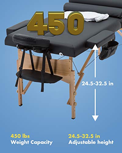Portable Adjustable Massage Table 73 Inch Spa Bed with Carry Case, Foldable & Comfort