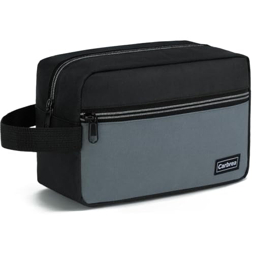 Carbrea Small Travel Toiletry Bag - Black, Medium Size, Compact & Durable