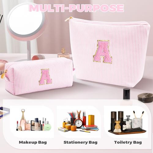 Personalized Initial Makeup Bag Set - Canvas Cosmetic Organizer for Teen Girls