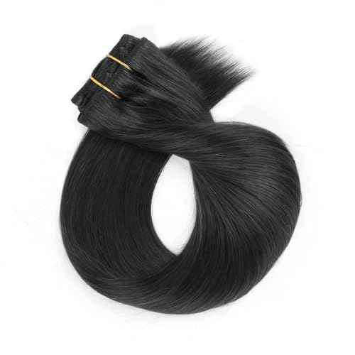 ABH AMAZINGBEAUTY HAIR Clip in Hair Extensions Real Human Hair Clip Extensions Real Human Hair Clip ins Black Silky and Soft Full Head Clip ins Human Hair Jet Black #1 Color 8 Pcs 14inch 120g