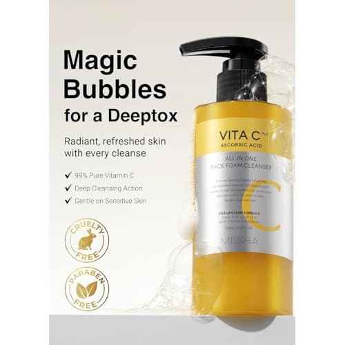 MISSHA Vita C All-In-One Bubble Foam Facial Cleanser 6.76 Fl oz / 200ml- Deep Pore Detox, Magic Bubbles with 99% Pure Vitamin C, Korean Face Wash - Removes Impurities, Makeup, Blackheads, Whiteheads
