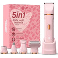 5-in-1 Bikini Trimmer for Women, IPX7 Waterproof Electric Razors Shaver, Cordless Body Hair Trimmer, Facial & Pubic Hair Removal, Ceramic Blade (Pink)