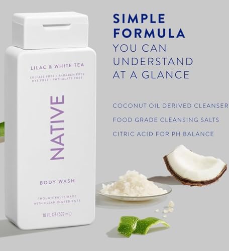 Native Body Wash Contains Naturally Derived Ingredients | For Women & Men, Sulfate, Paraben, & Dye Free Leaving Skin Soft and Hydrating | Lilac & White Tea 18 oz - 2 Pk