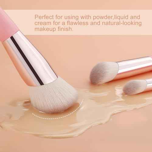 KINGMAS Angled Foundation Brush Concealer Brush, Premium Kabuki Makeup Brush for Liquid, Blending, Cream, Powder, Blush Buffing Stippling Face Makeup Tools White (Pink, 3Pcs (170W/270W/370W))