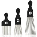 3-Piece Stainless Steel Afro Hair Pick Set with Fist Design for Natural Curly Hair
