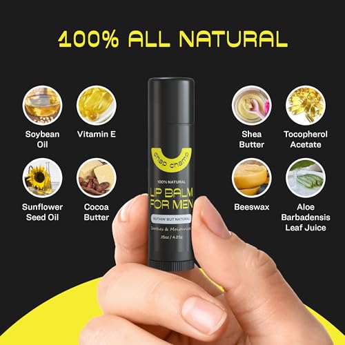 Lip Balm for Men - Mens Lip Balm Vitamin E and Beeswax - Chapstick for Men - Peppermint, Coconut & Vanilla - Made in the USA (All Natural, 6 Pack)