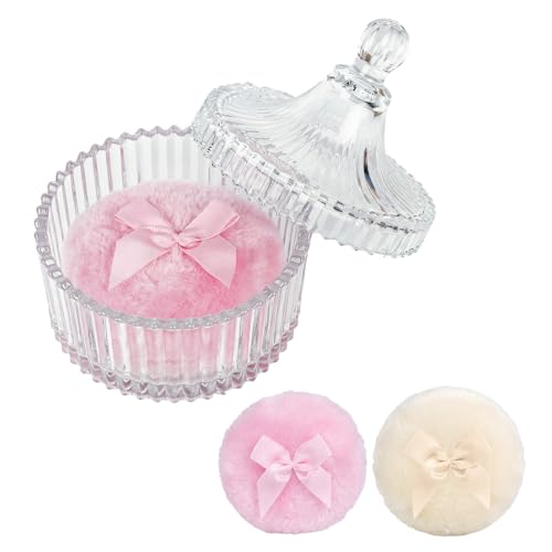 Large Body Powder Puff and Container,Jar Dusting Powder Container with Puff,Reusable Velour Face Body Glitter Wet Dry Makeup