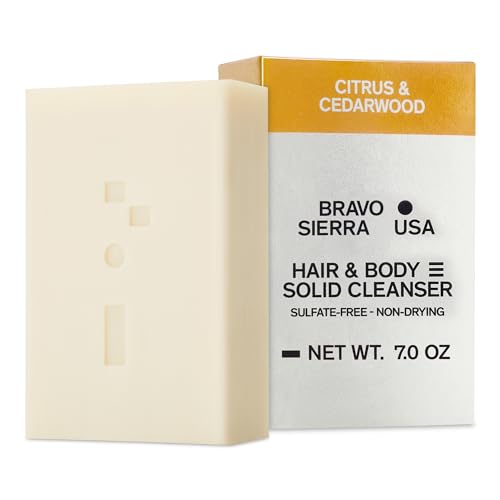 Bravo Sierra All-In-One Shampoo & Face Soap Bar - Citrus & Cedarwood, Coconut, Shea Butter and Oat Flour for Soft Skin and Healthy Hair, 7 oz