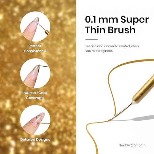 Beetles Metallic Gold Gel Liner 7ml French Tip Gel Polish 3D Mirror Chrome Effect Metal Painted Nail Polish Build in Thin Brush French Swirl Line Nail Art Soak off Uv Lamp Manicure Salon