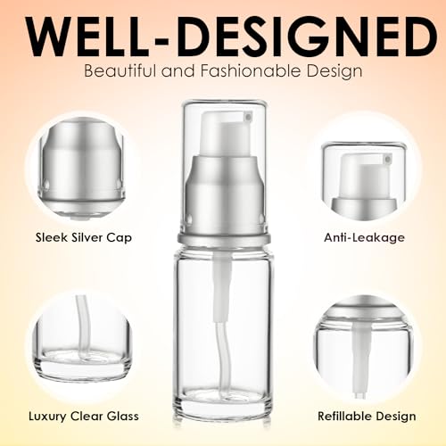 VitalUp 15ml Glass Lotion Pump Bottle, Travel Size (Pack of 3)