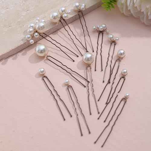 12 Pieces Bridal Hair Accessories Pearl Wedding Hair Pins Handmade Bridal Hair Pins for Wedding Brides Women Girls