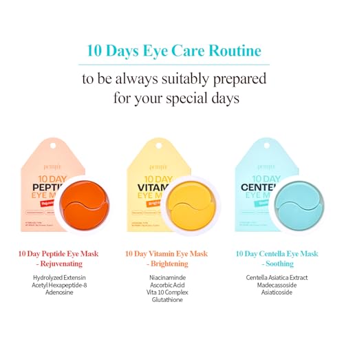 Petitfee 10 DAY Eye Mask Centella 20pcs (10pairs) - Soothing Eye Patch, Calming Eye Area with Madecassoside, Centella Asiatica Extract, Asiaticoside, travel friendly, lightweight