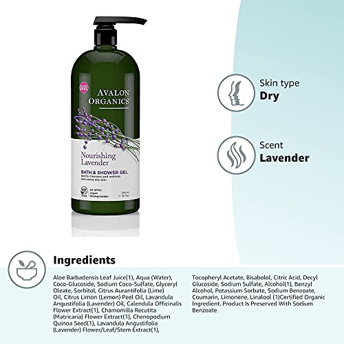 Avalon Organics Bath & Shower Gel, Nourishing Lavender, 32 Oz